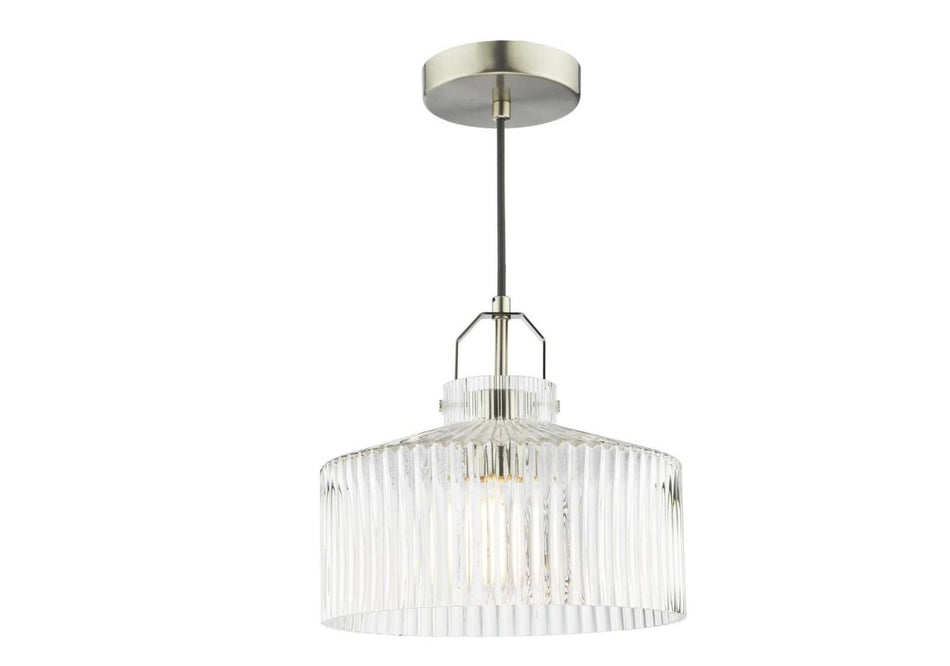 Lenka Pendant Satin Nickel and Ribbed Glass