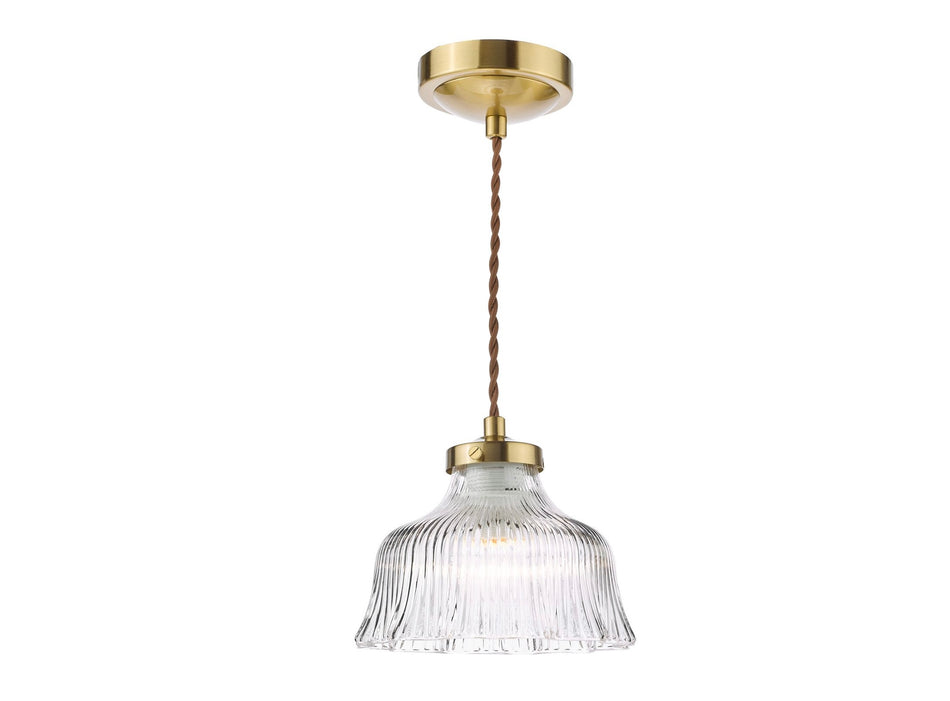 Maude Pendant Natural Brass and Ribbed Glass