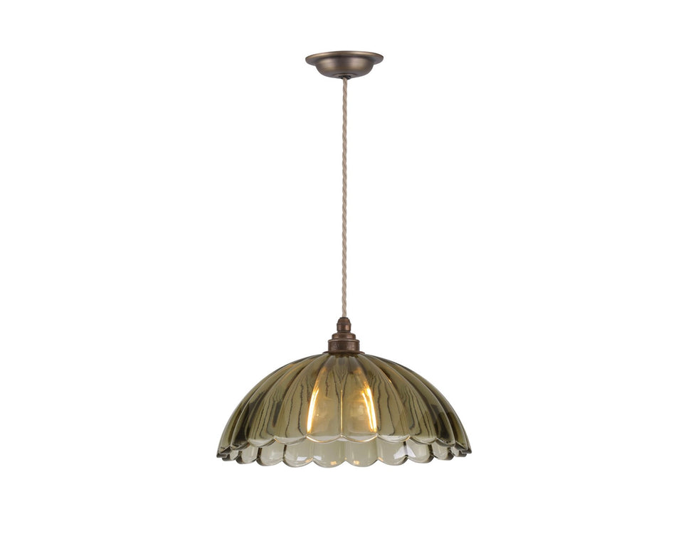 Mabel Pendant Moss Green Ribbed Glass and Antique Brass