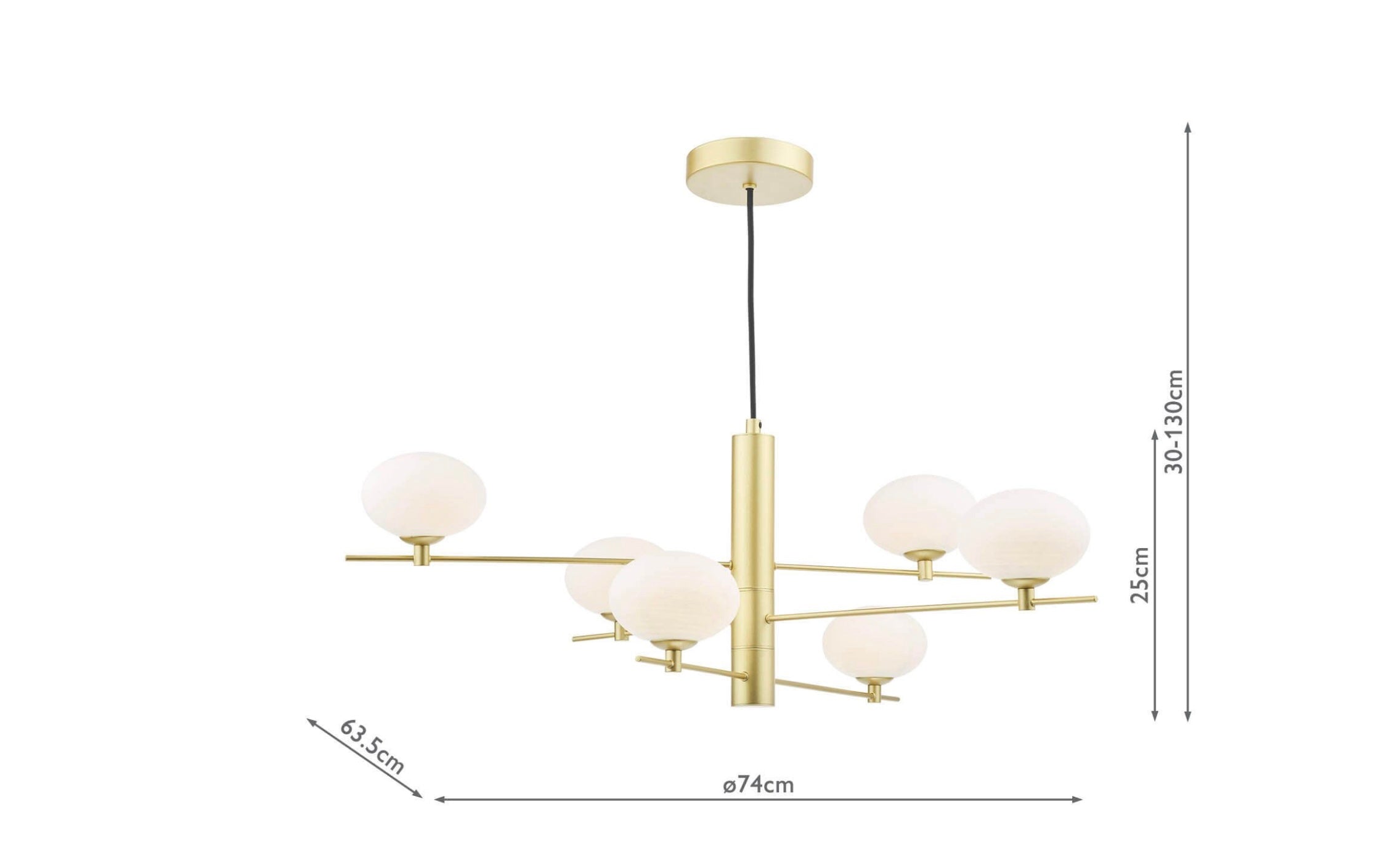 Jasper 6 Light Pendant Satin Gold and Opal Glass
