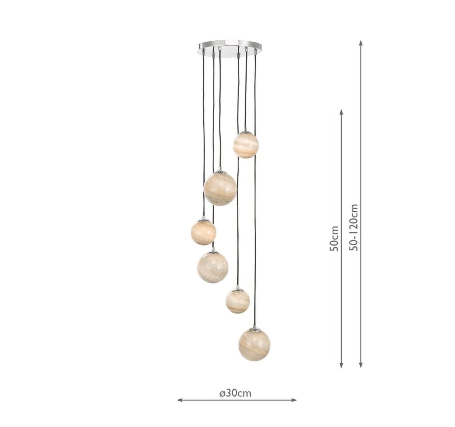 Mikara 6 Light Cluster Pendant Marble Effect Glass & Polished Chrome ceiling light