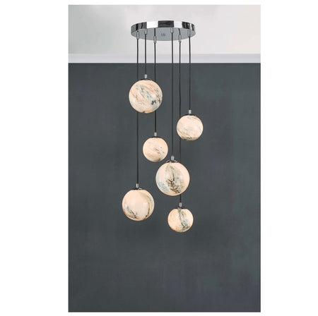 Mikara 6 Light Cluster Pendant Marble Effect Glass & Polished Chrome ceiling light