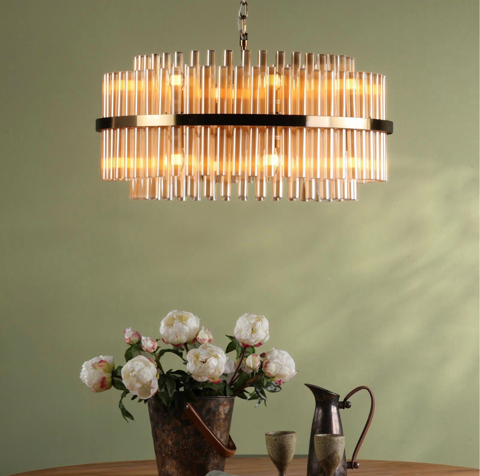Imani 16 Light Pendant Natural Brass and Champagne Glass
