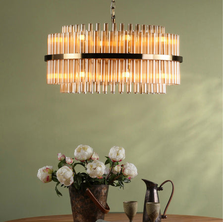 Imani 16 Light Pendant Natural Brass and Champagne Glass