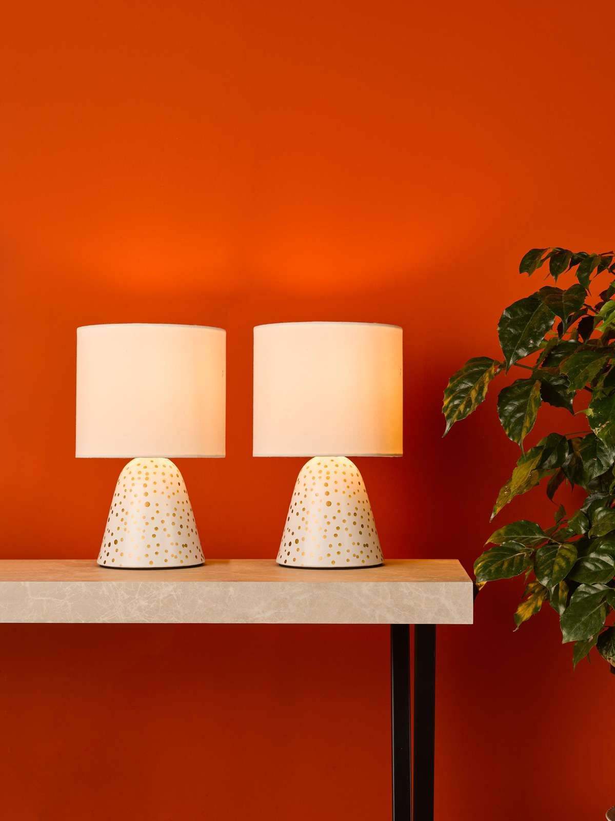 Glenda Ceramic Table Lamp White With Shade Twin Pack