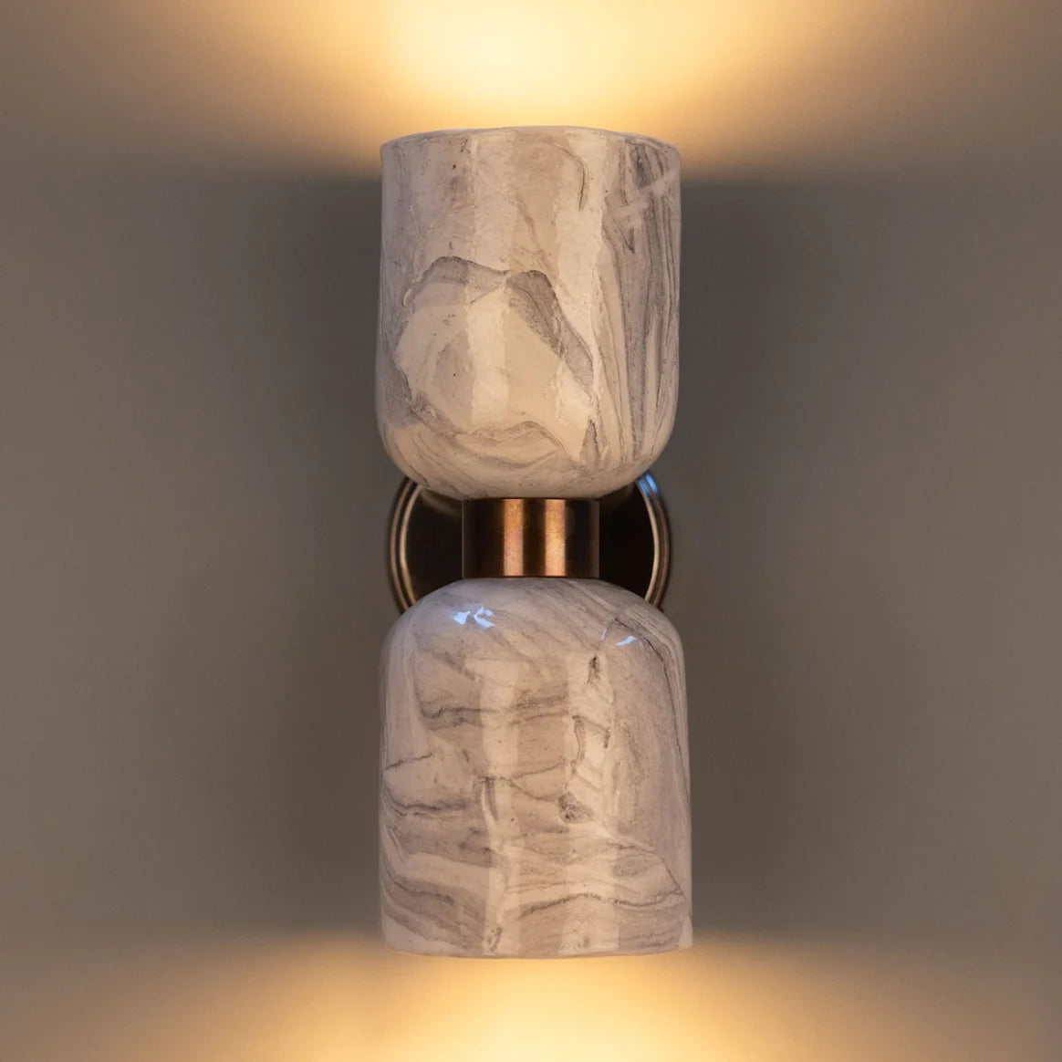 Sakura Marbled Ceramic and Brass Double Wall Light
