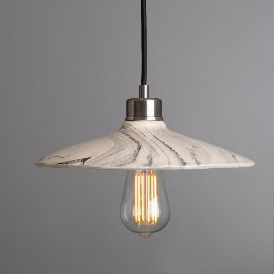 Pyrus Organic handmade Ceramic Pendant Light 28cm, white and grey marbled