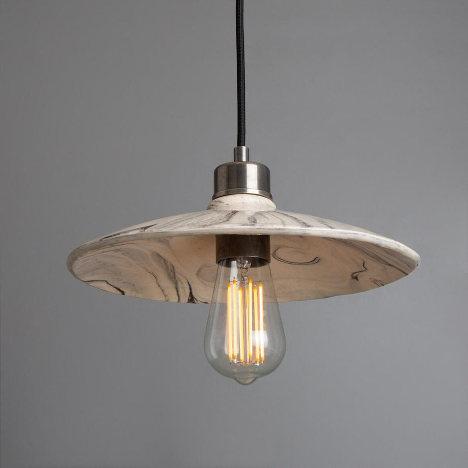Pyrus Organic handmade Ceramic Pendant Light 28cm, white and grey marbled