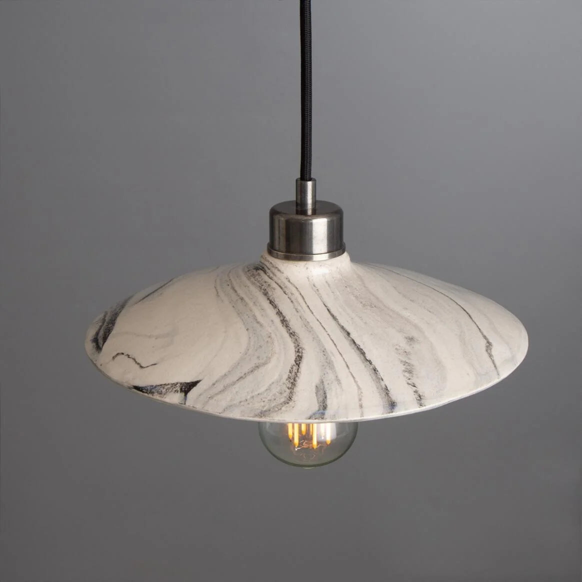 Pyrus Organic handmade Ceramic Pendant Light 28cm, white and grey marbled