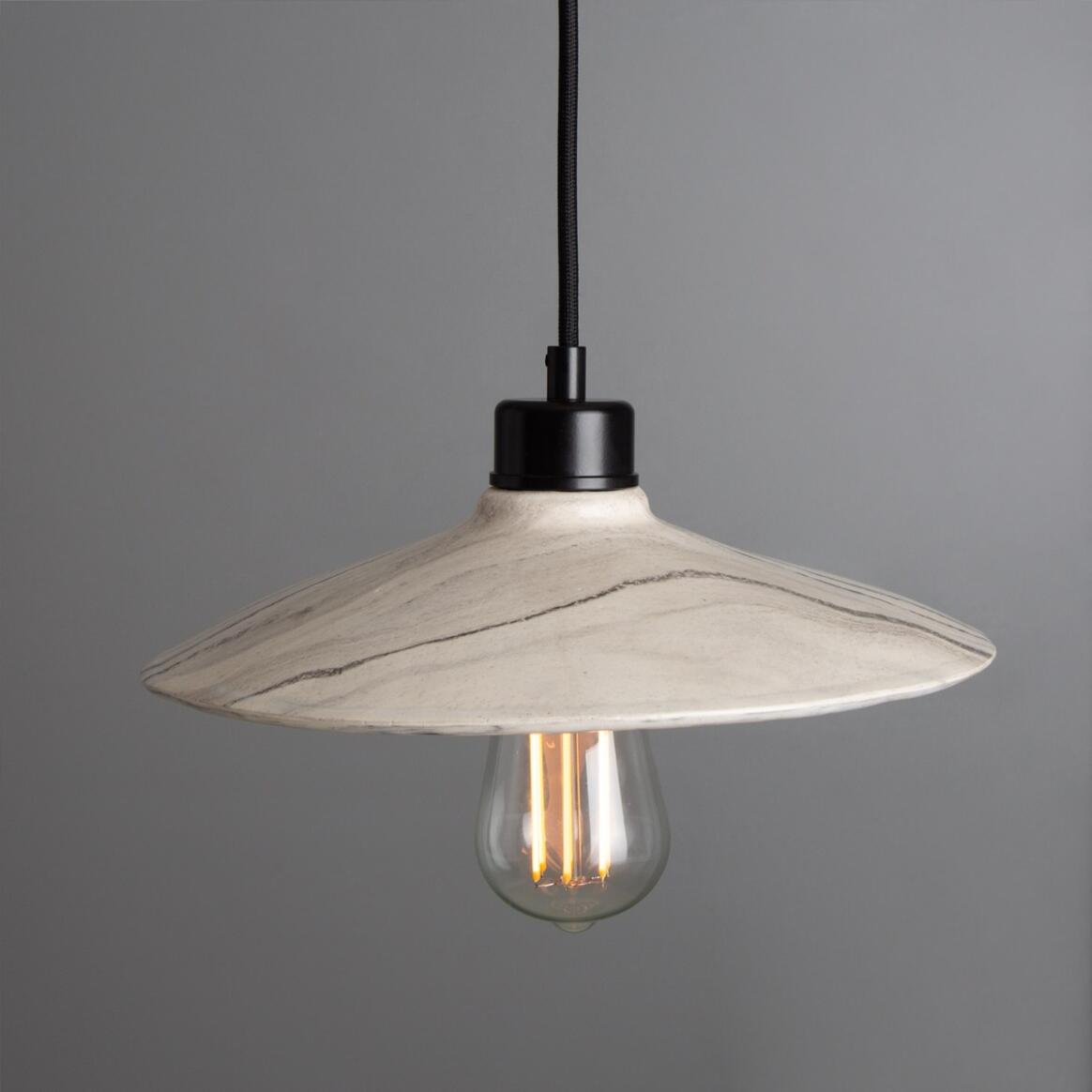 Pyrus Organic handmade Ceramic Pendant Light 28cm, white and grey marbled