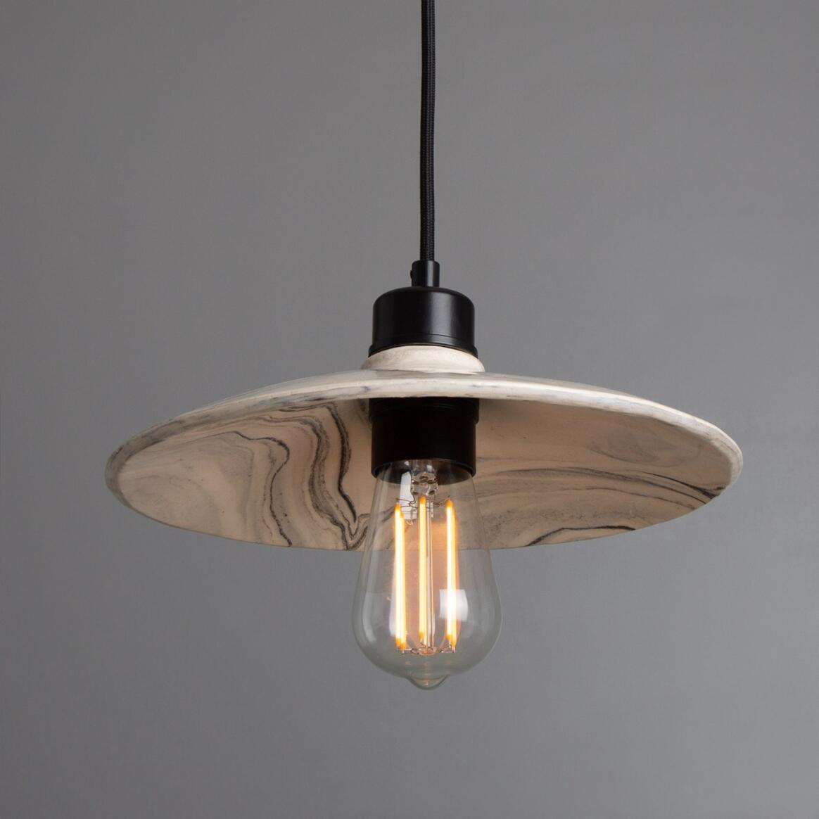 Pyrus Organic handmade Ceramic Pendant Light 28cm, white and grey marbled