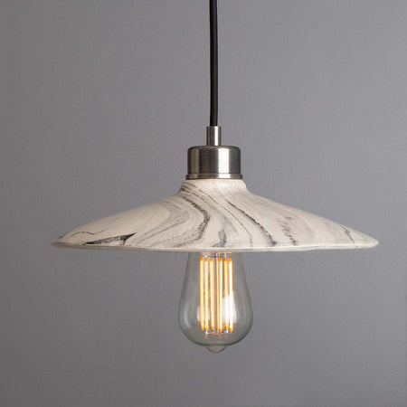 Pyrus Organic handmade Ceramic Pendant Light 28cm, white and grey marbled