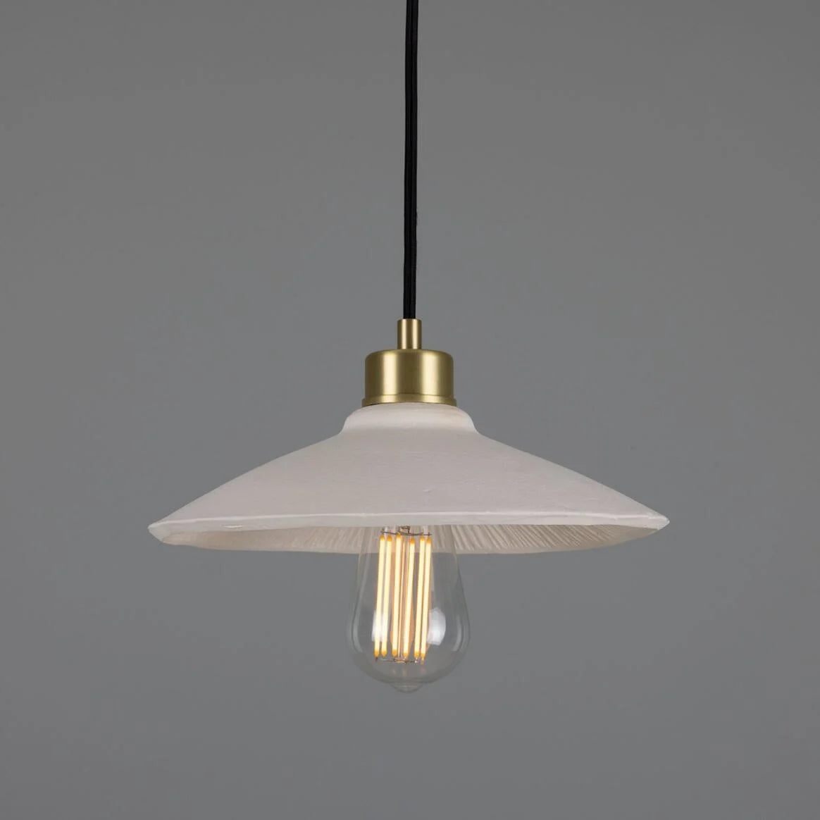Pyrus Organic handmade Ceramic Pendant Light 28cm, white matte striped