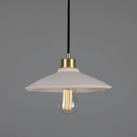 Pyrus Organic handmade Ceramic Pendant Light 28cm, white matte striped