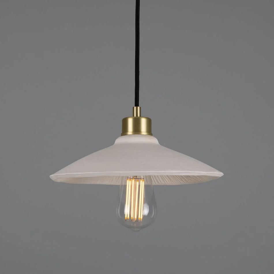 Pyrus Organic handmade Ceramic Pendant Light 28cm, white matte striped
