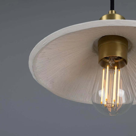 Pyrus Organic handmade Ceramic Pendant Light 28cm, white matte striped