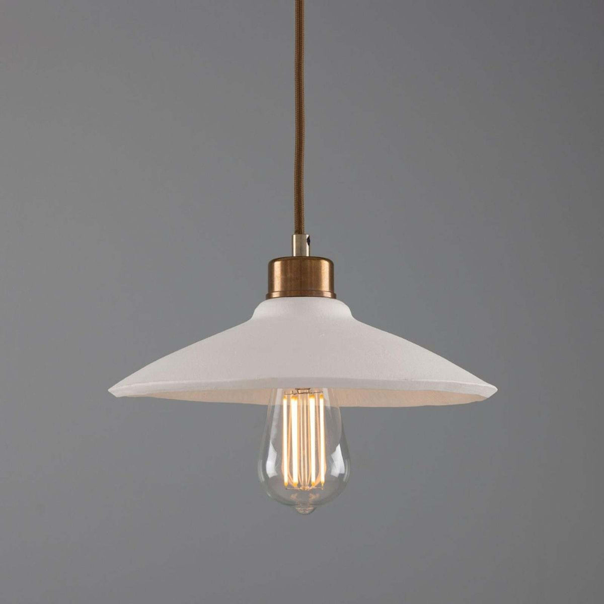 Pyrus Organic handmade Ceramic Pendant Light 28cm, white matte striped