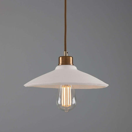 Pyrus Organic handmade Ceramic Pendant Light 28cm, white matte striped