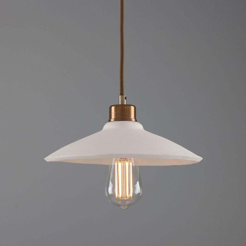 Pyrus Organic handmade Ceramic Pendant Light 28cm, white matte striped