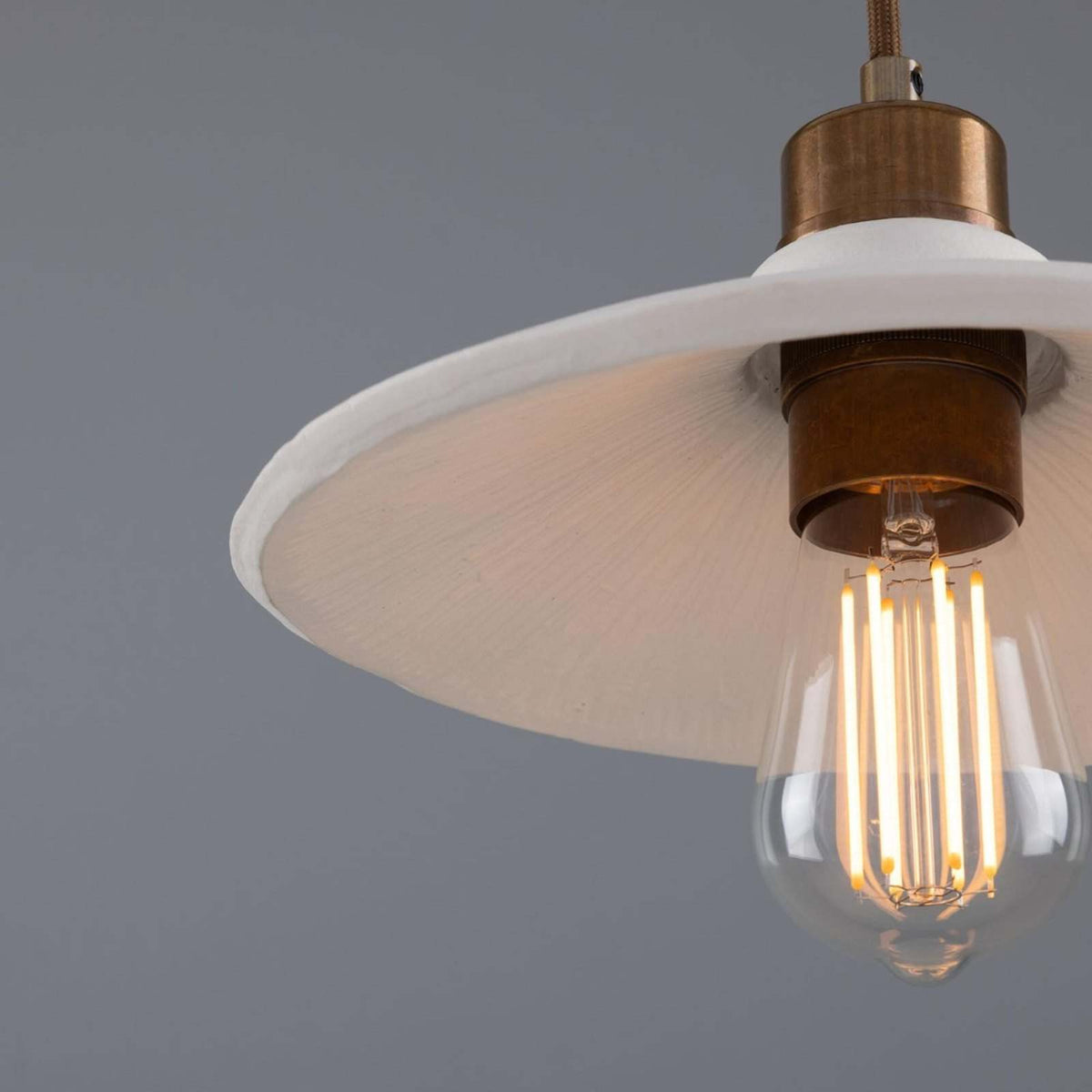 Pyrus Organic handmade Ceramic Pendant Light 28cm, white matte striped