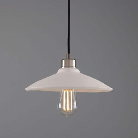 Pyrus Organic handmade Ceramic Pendant Light 28cm, white matte striped