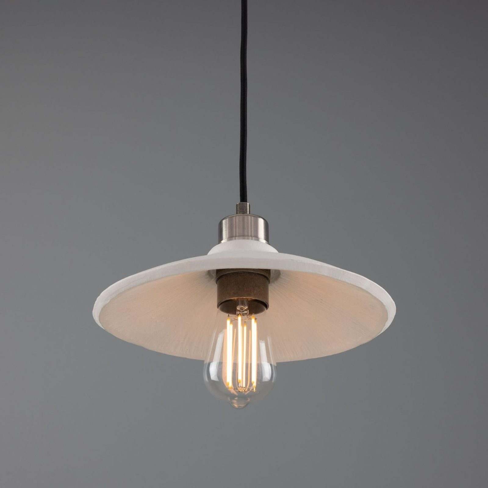 Pyrus Organic handmade Ceramic Pendant Light 28cm, white matte striped