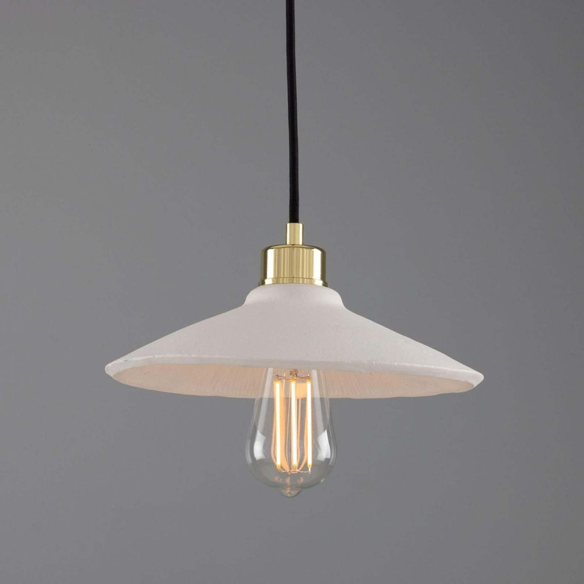 Pyrus Organic handmade Ceramic Pendant Light 28cm, white matte striped