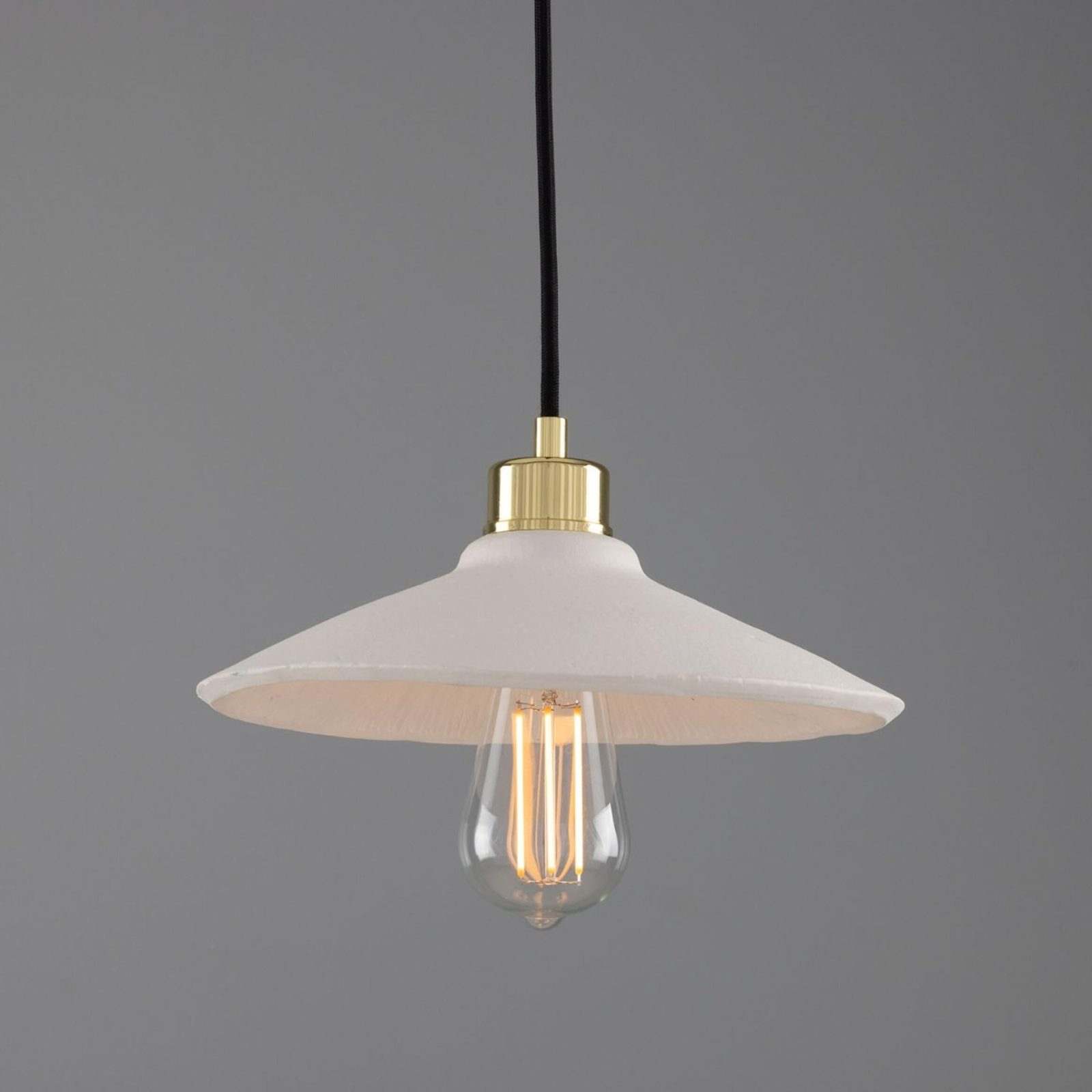 Pyrus Organic handmade Ceramic Pendant Light 28cm, white matte striped