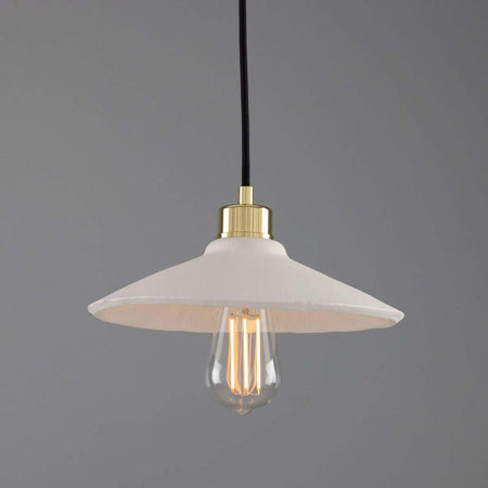 Pyrus Organic handmade Ceramic Pendant Light 28cm, white matte striped