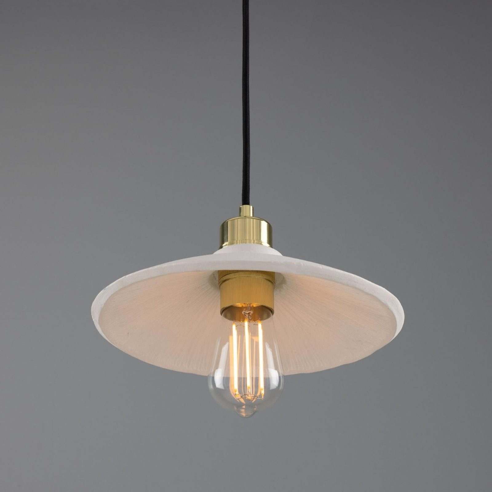 Pyrus Organic handmade Ceramic Pendant Light 28cm, white matte striped