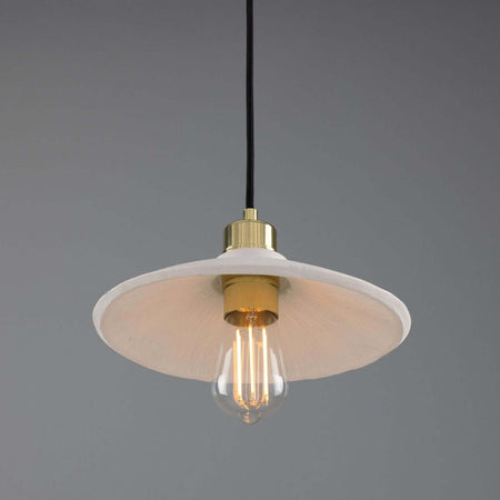 Pyrus Organic handmade Ceramic Pendant Light 28cm, white matte striped