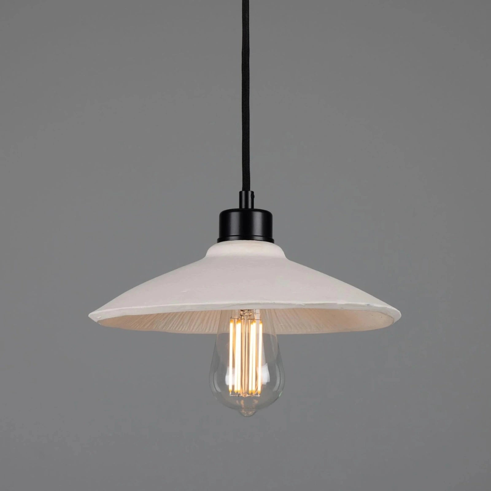 Pyrus Organic handmade Ceramic Pendant Light 28cm, white matte striped