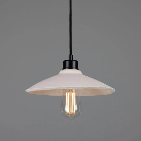 Pyrus Organic handmade Ceramic Pendant Light 28cm, white matte striped
