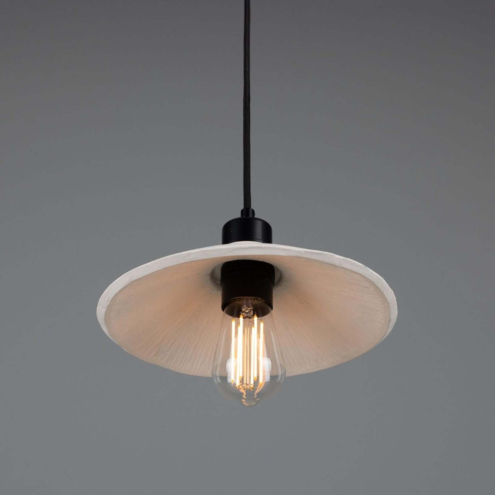 Pyrus Organic handmade Ceramic Pendant Light 28cm, white matte striped