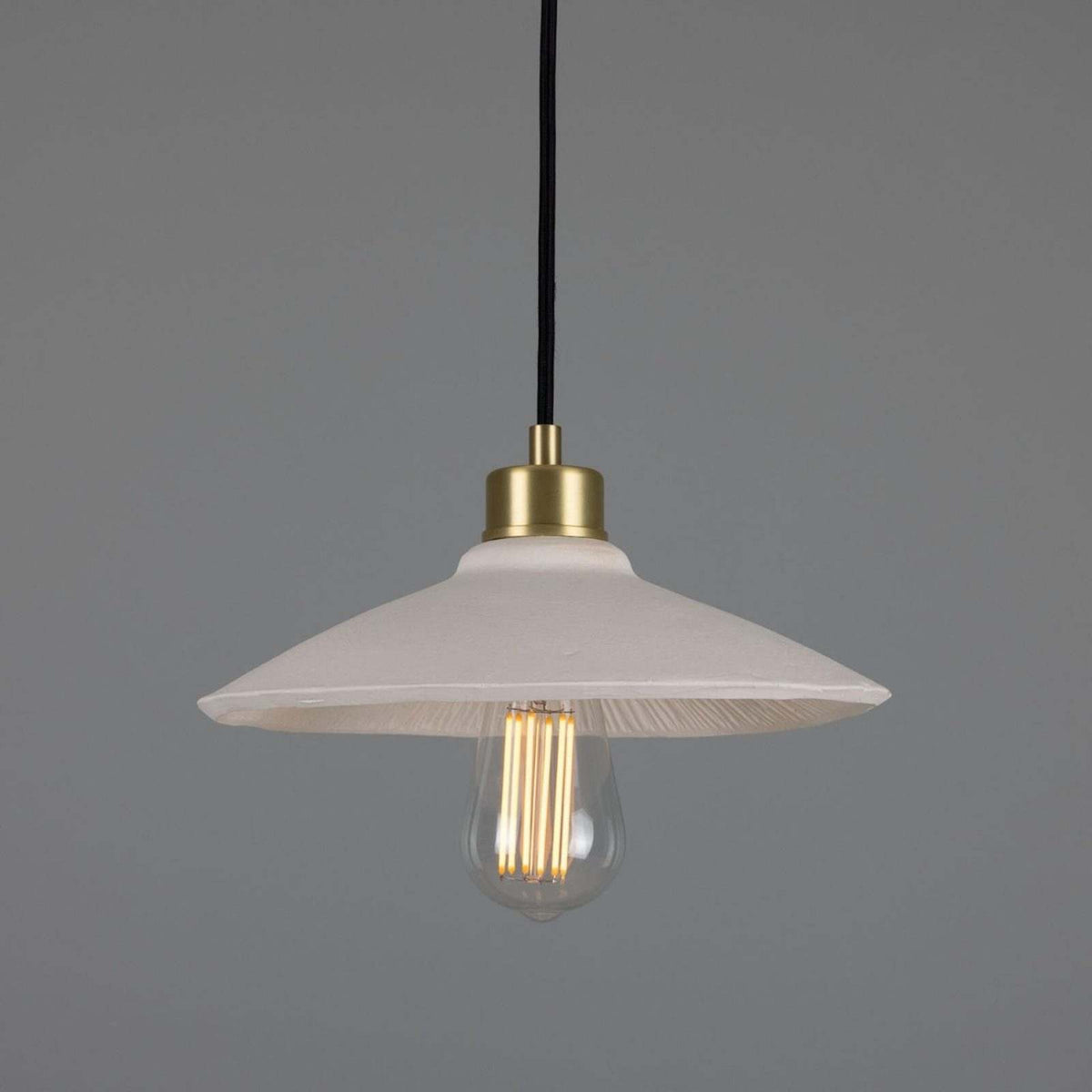 Pyrus Organic handmade Ceramic Pendant Light 28cm, white matte striped