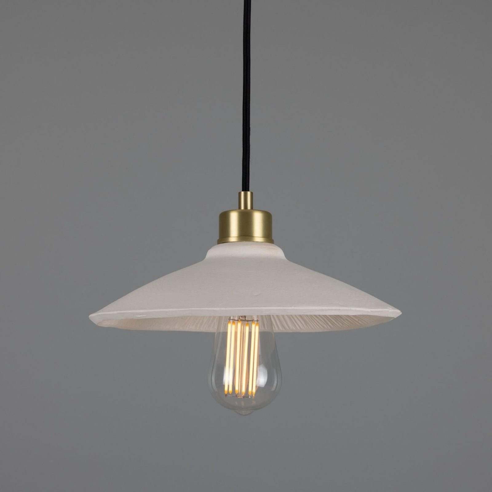 Pyrus Organic handmade Ceramic Pendant Light 28cm, white matte striped