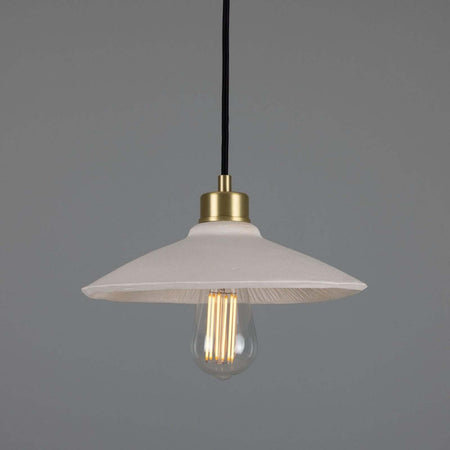 Pyrus Organic handmade Ceramic Pendant Light 28cm, white matte striped