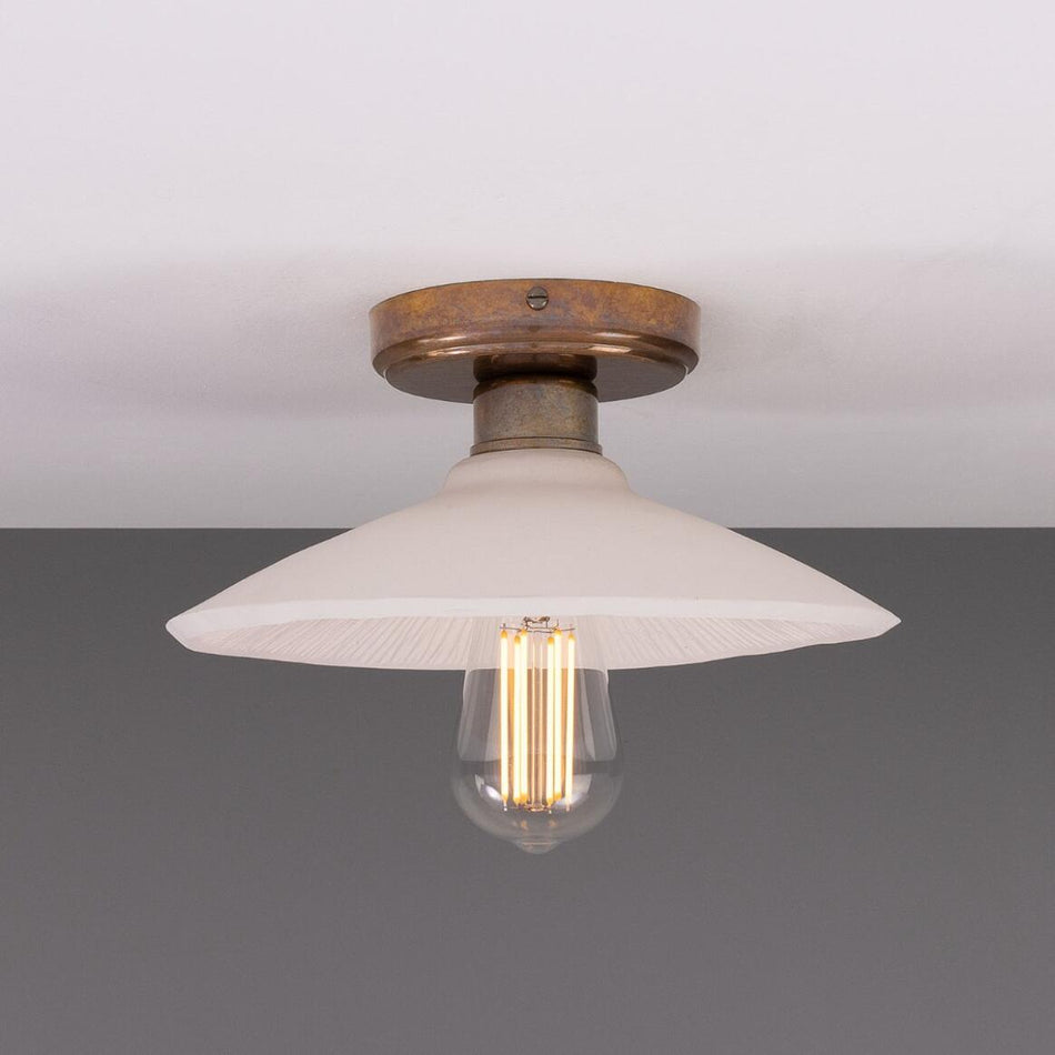 Pyrus Organic handmade Ceramic semi flush ceiling Light 28cm, matte white striped