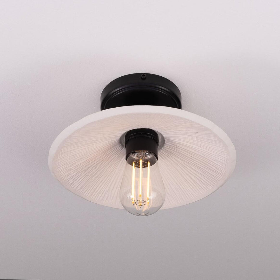 Pyrus Organic handmade Ceramic semi flush ceiling Light 28cm, matte white striped