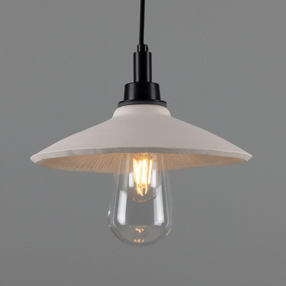 Pyrus Organic handmade Ceramic Bathroom Pendant Light 28cm, white matte striped IP44 RATED