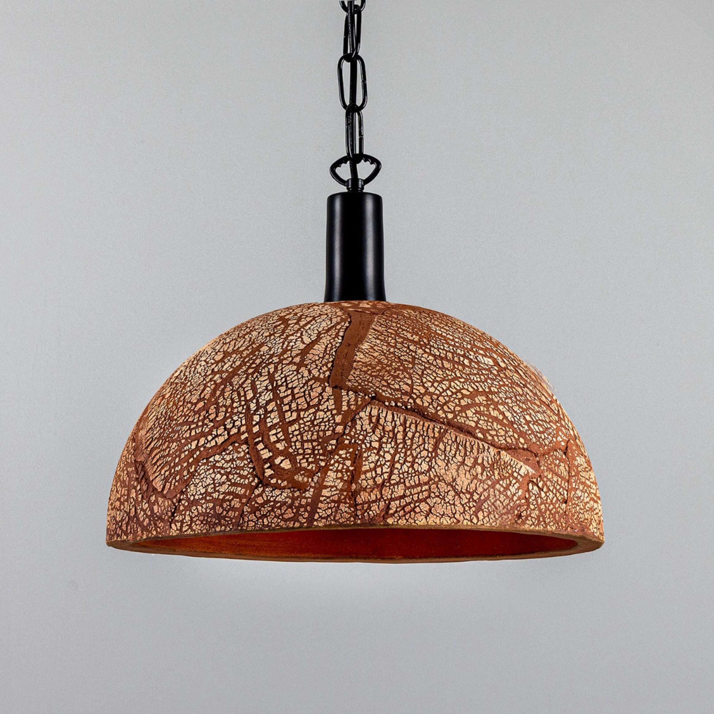 Kauri Bespoke ceramic dome ceiling pendant 37cm Red Iron
