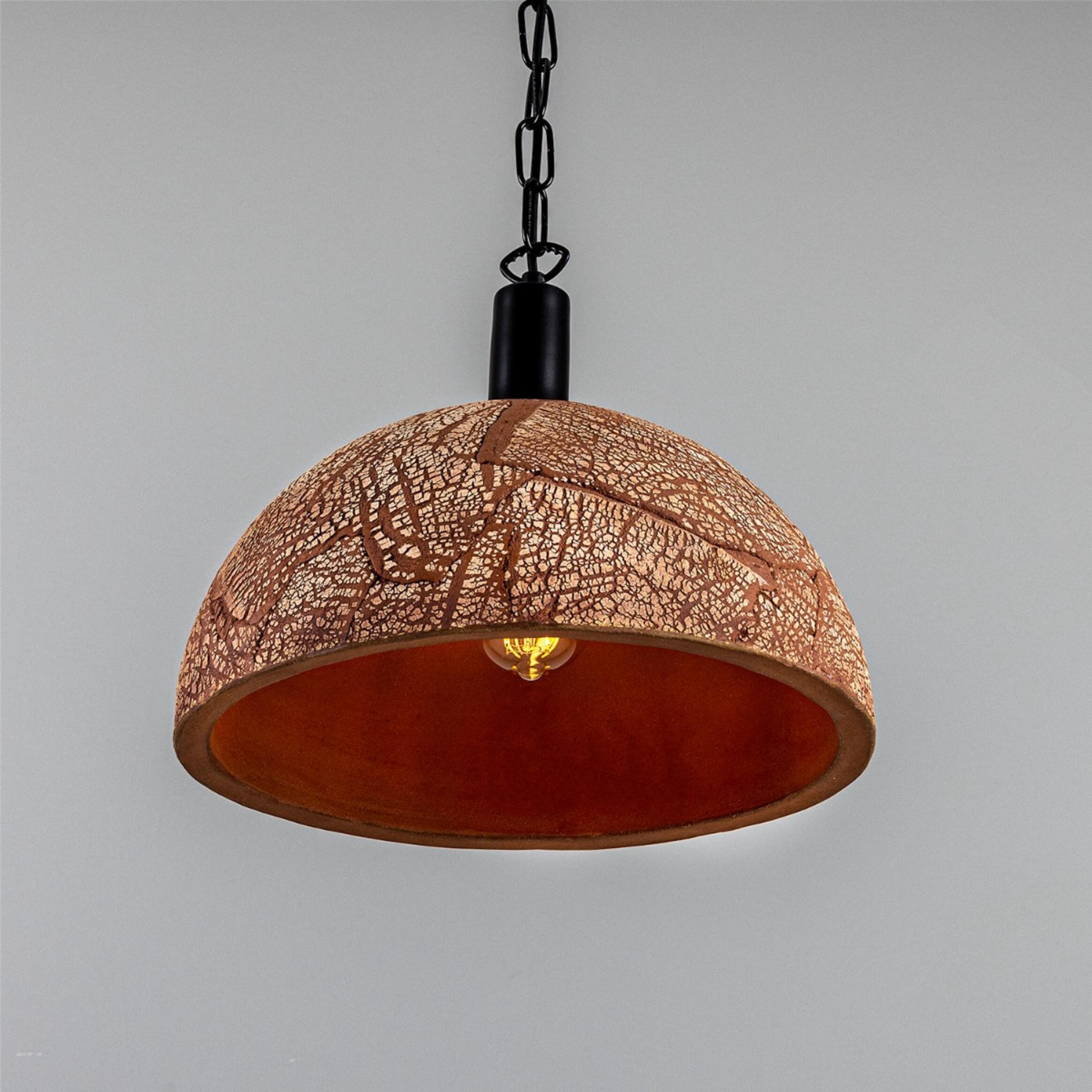 Kauri Bespoke ceramic dome ceiling pendant 37cm Red Iron
