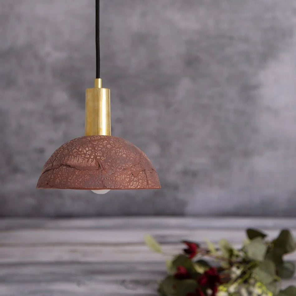 Kauri Bespoke ceramic small dome ceiling pendant 20cm Red Clay