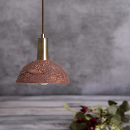 Kauri Bespoke ceramic small dome ceiling pendant 20cm Red Clay