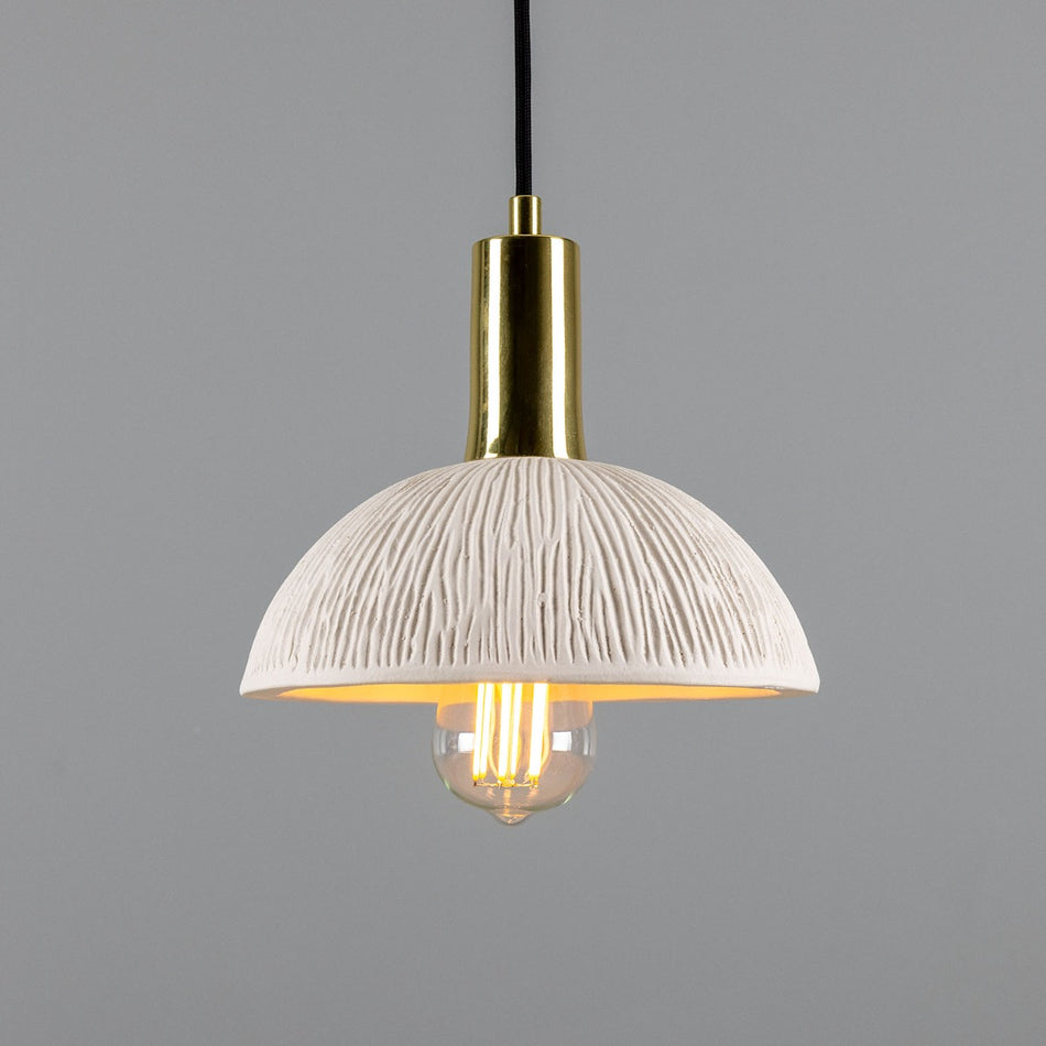 Kauri Bespoke ceramic small dome ceiling pendant 20cm matte white striped