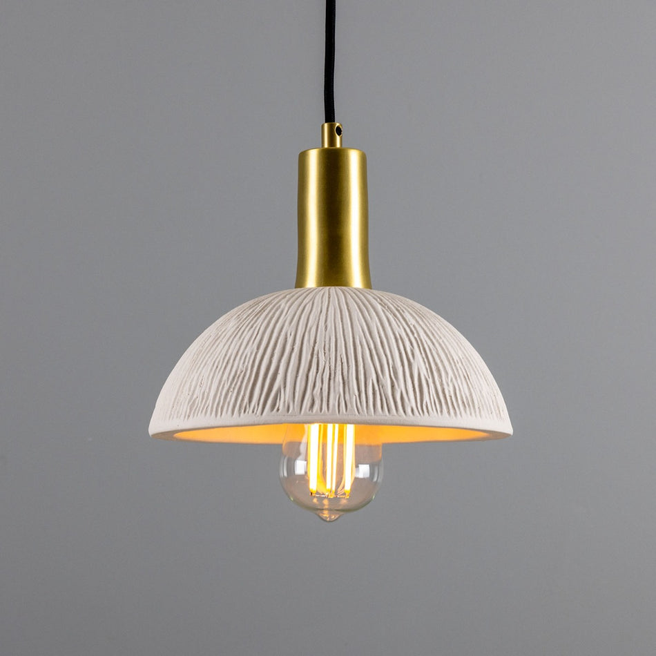 Kauri Bespoke ceramic small dome ceiling pendant 20cm matte white striped