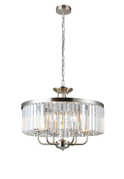 Silver crystal 6 light flush ceiling pendant with chain