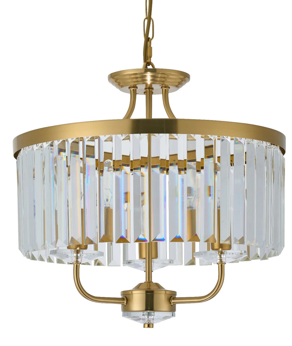 Gold crystal 3 light ceiling pendant with chain