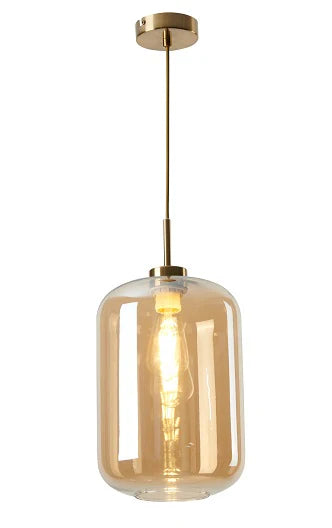 Antique brass and amber glass ceiling pendant