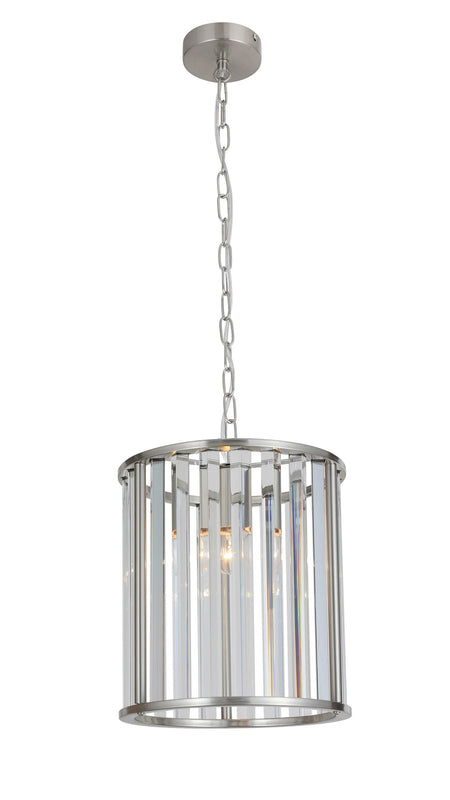 Satin silver crystal lantern pendant light